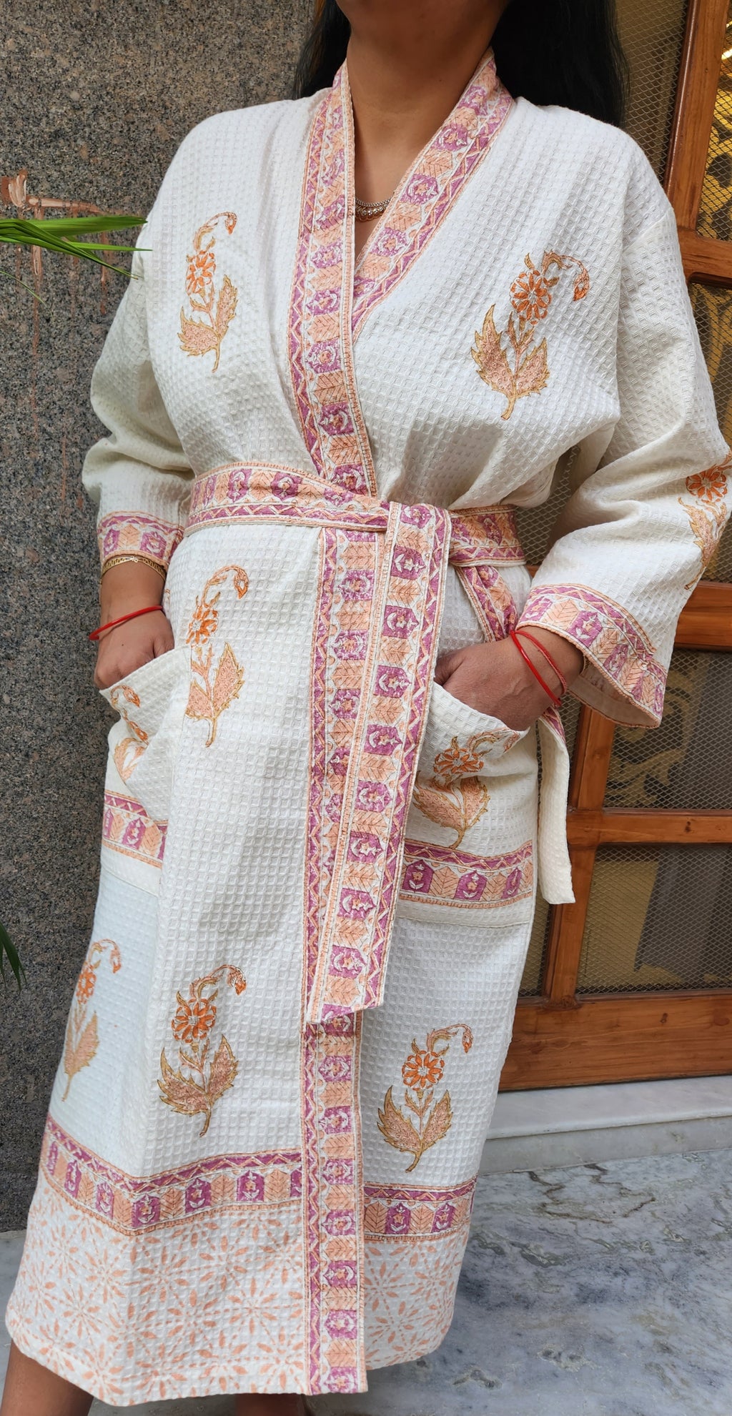 ELEGANT WAFFLE COTTON BATHROBE