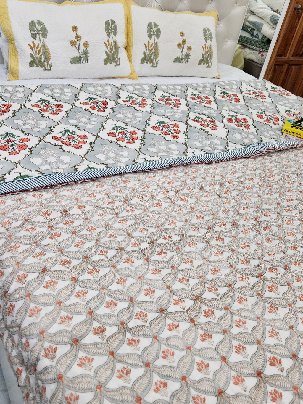 HANDBLOCKED DOUBLE BED QUILT