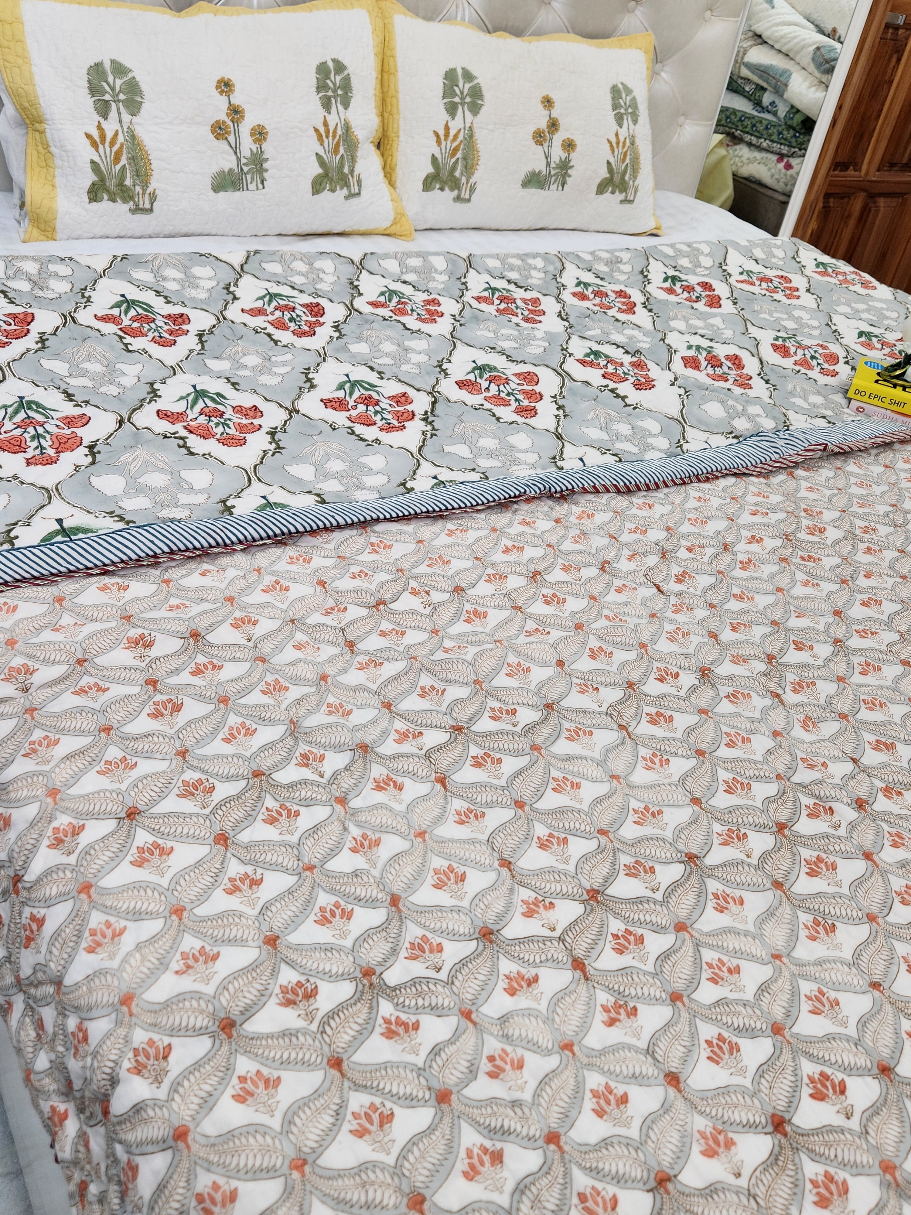 HANDBLOCKED DOUBLE BED QUILT