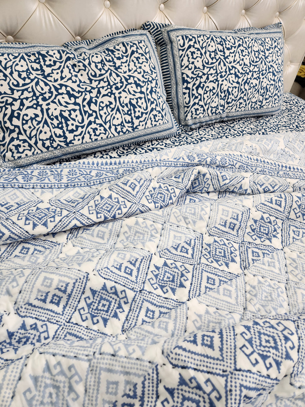 HANDBLOCKED DOUBLE BED QUILT