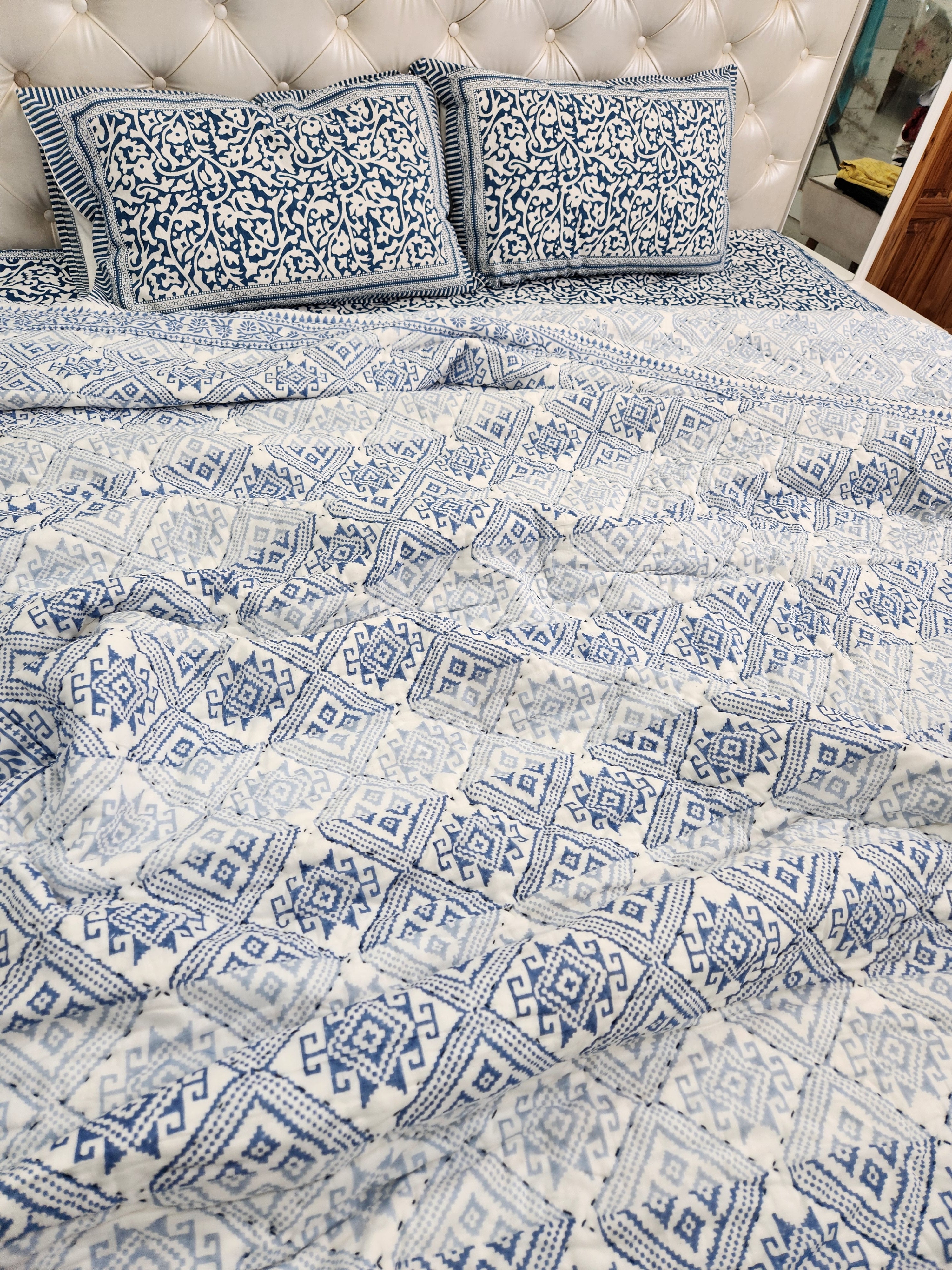 HANDBLOCKED DOUBLE BED QUILT