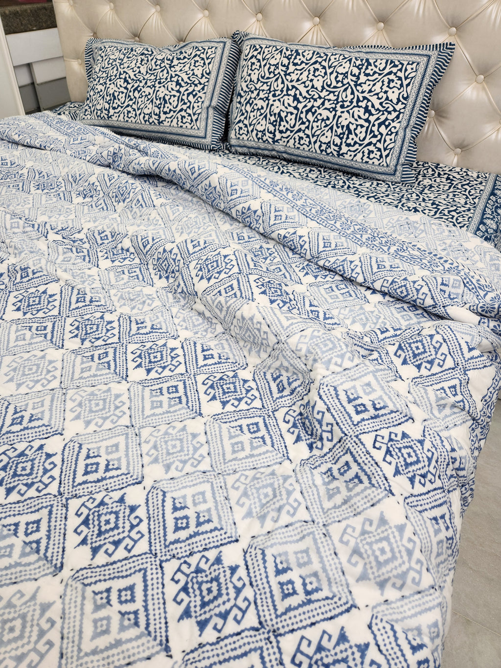 HANDBLOCKED DOUBLE BED QUILT