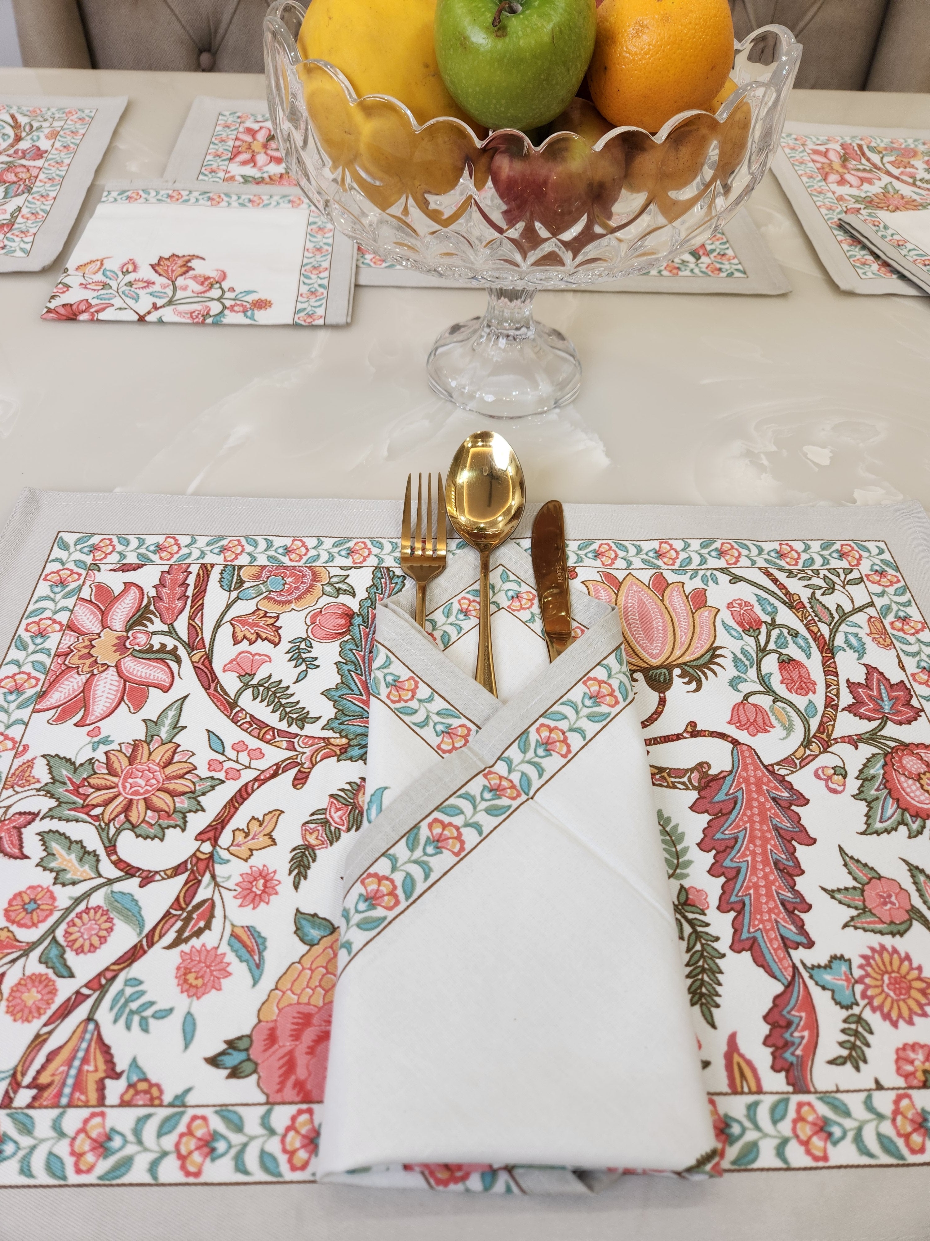 HANDBLOCKED COTTON CANVAS TABLE MATS AND NAPKINS