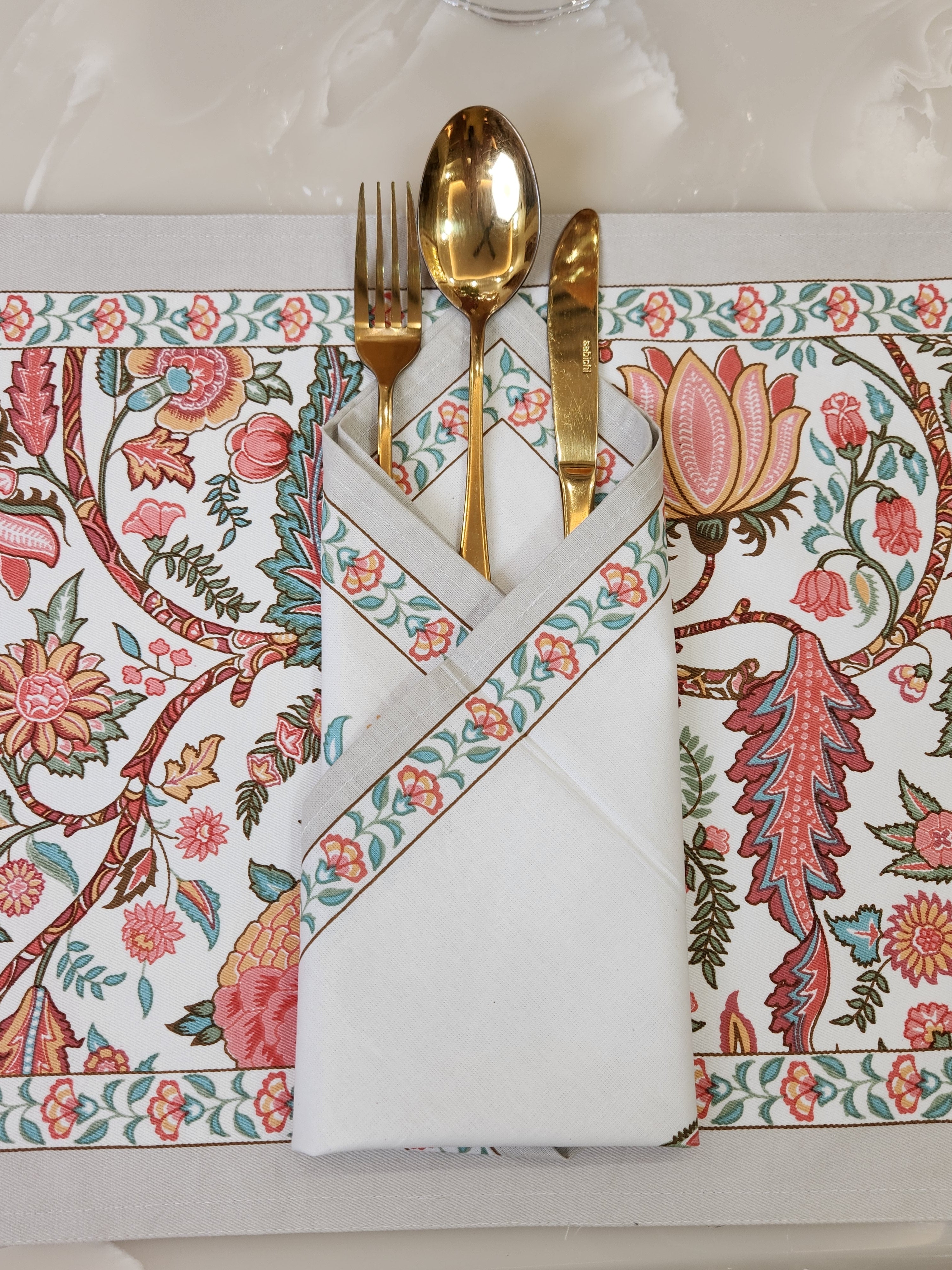 HANDBLOCKED COTTON CANVAS TABLE MATS AND NAPKINS