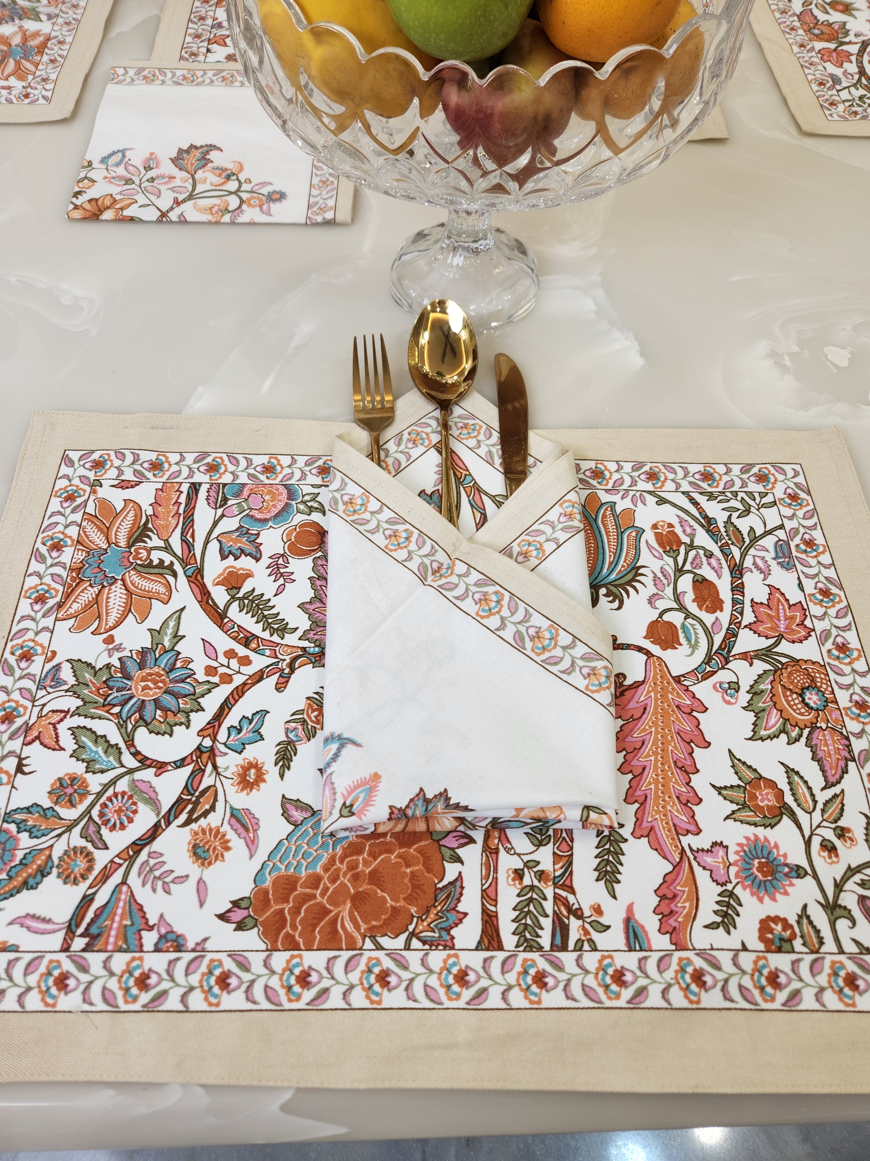 HANDBLOCKED COTTON CANVAS TABLE MATS AND NAPKINS