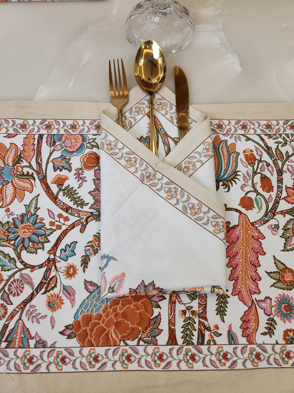 HANDBLOCKED COTTON CANVAS TABLE MATS AND NAPKINS
