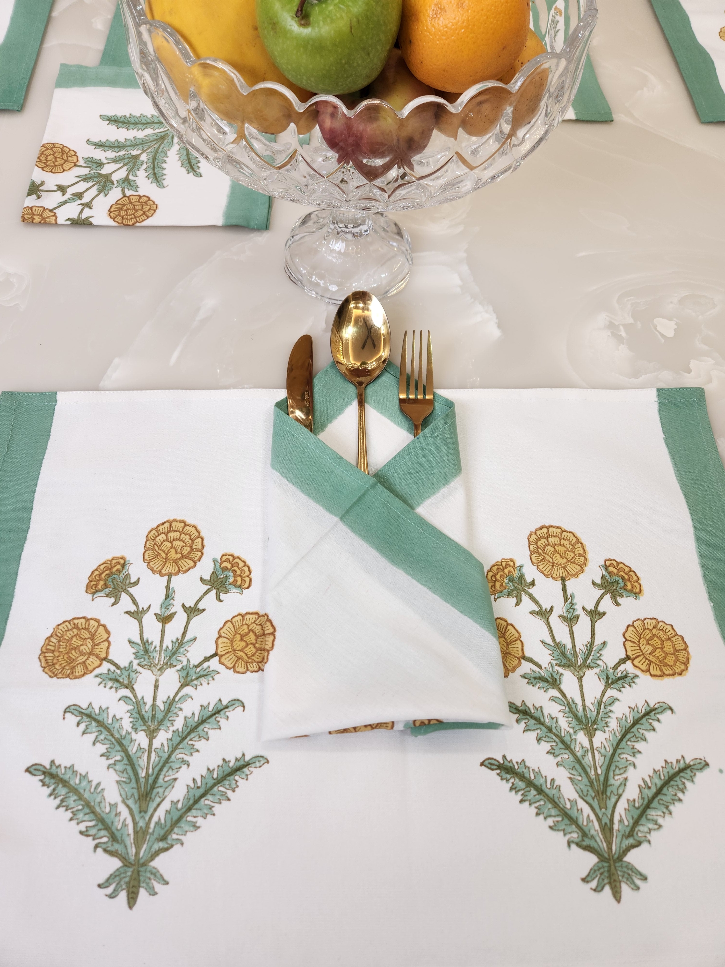 HANDBLOCKED COTTON CANVAS TABLE MATS AND NAPKINS