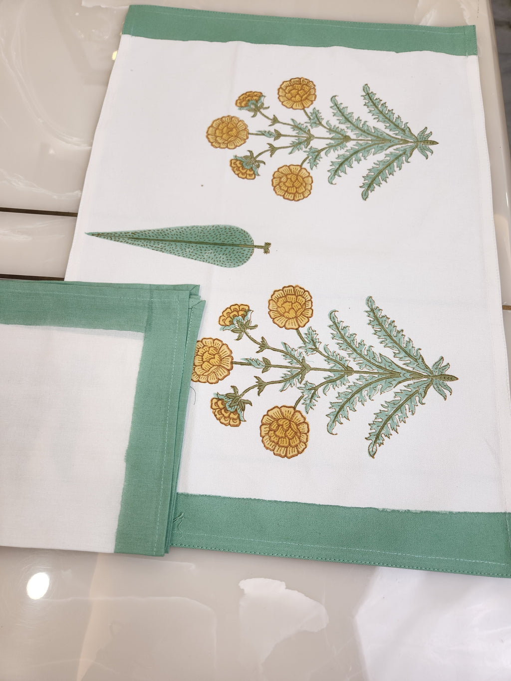 HANDBLOCKED COTTON CANVAS TABLE MATS AND NAPKINS