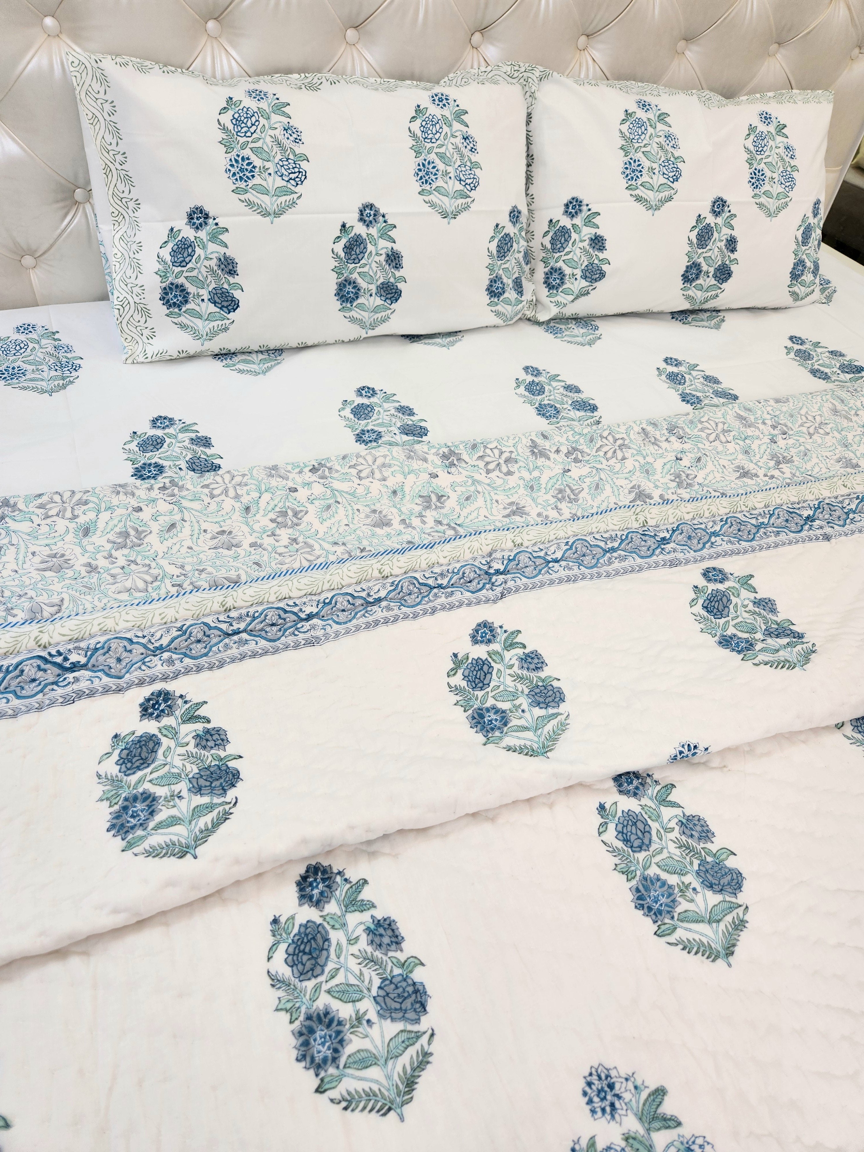 HANDBLOCKED DOUBLE BED QUILT