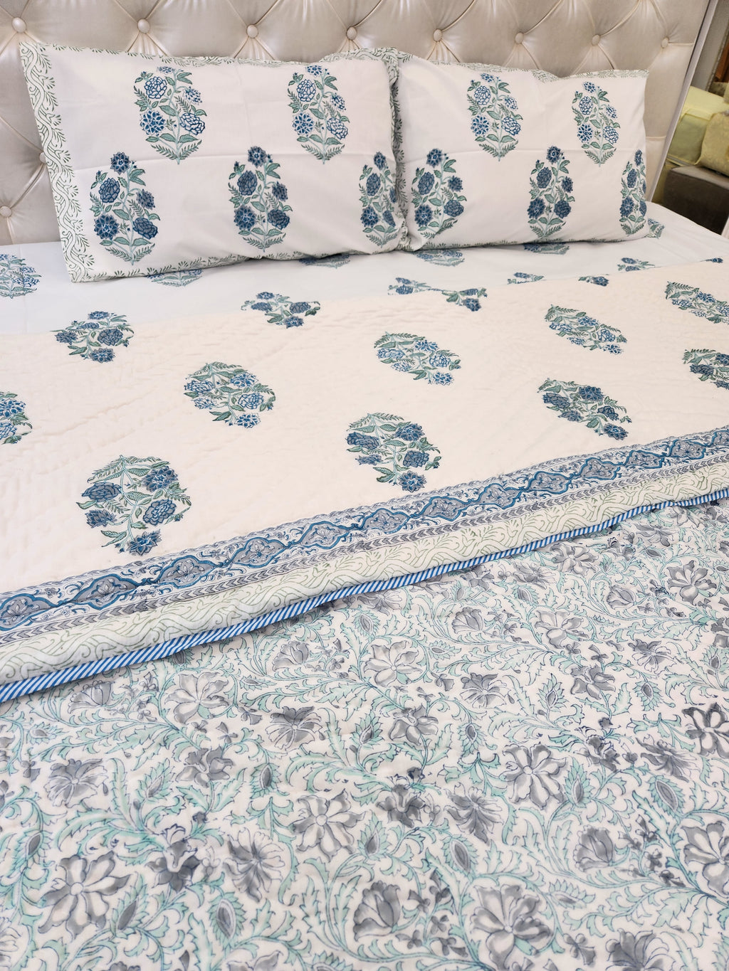 HANDBLOCKED DOUBLE BED QUILT