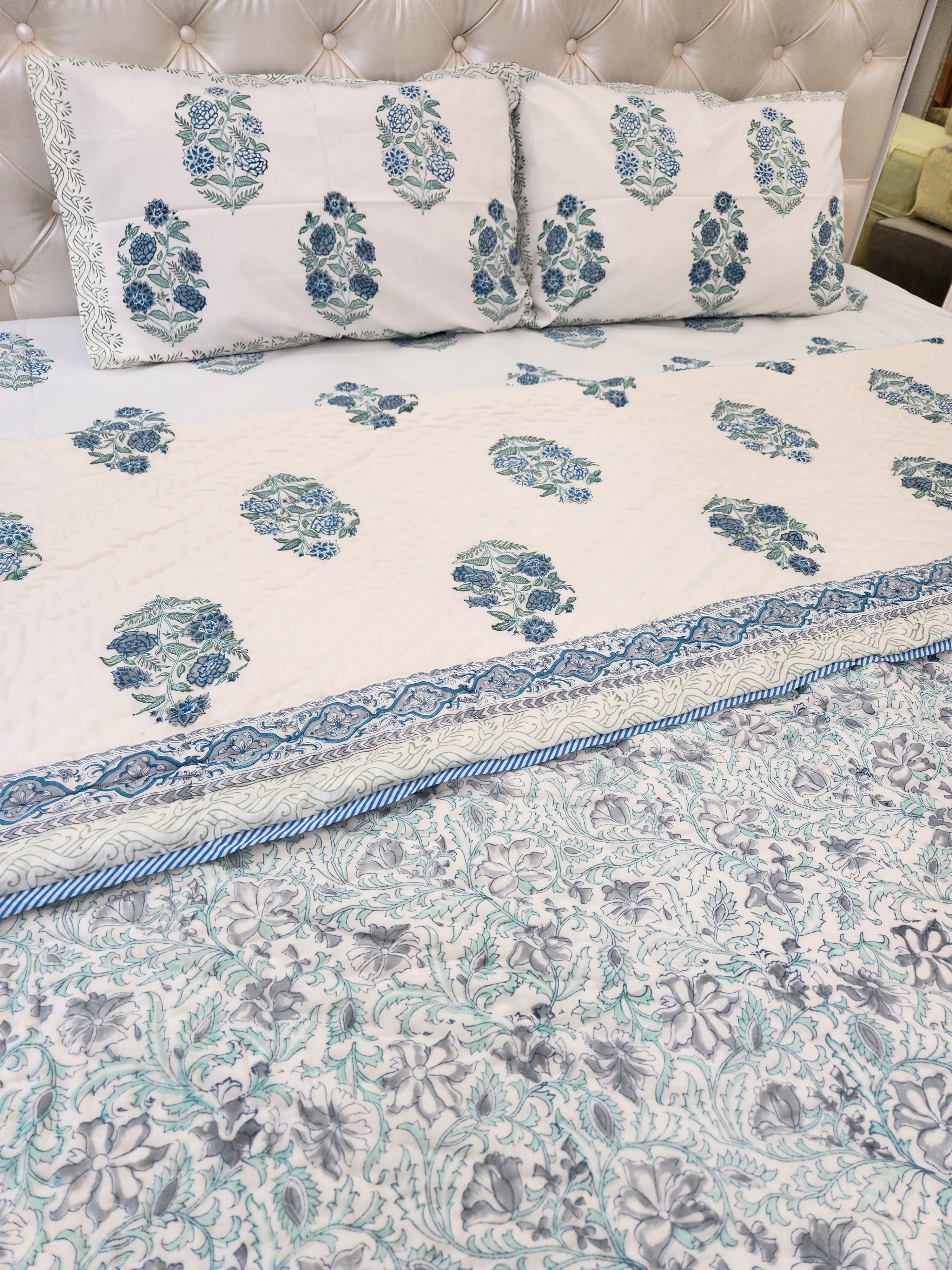 HANDBLOCKED DOUBLE BED QUILT