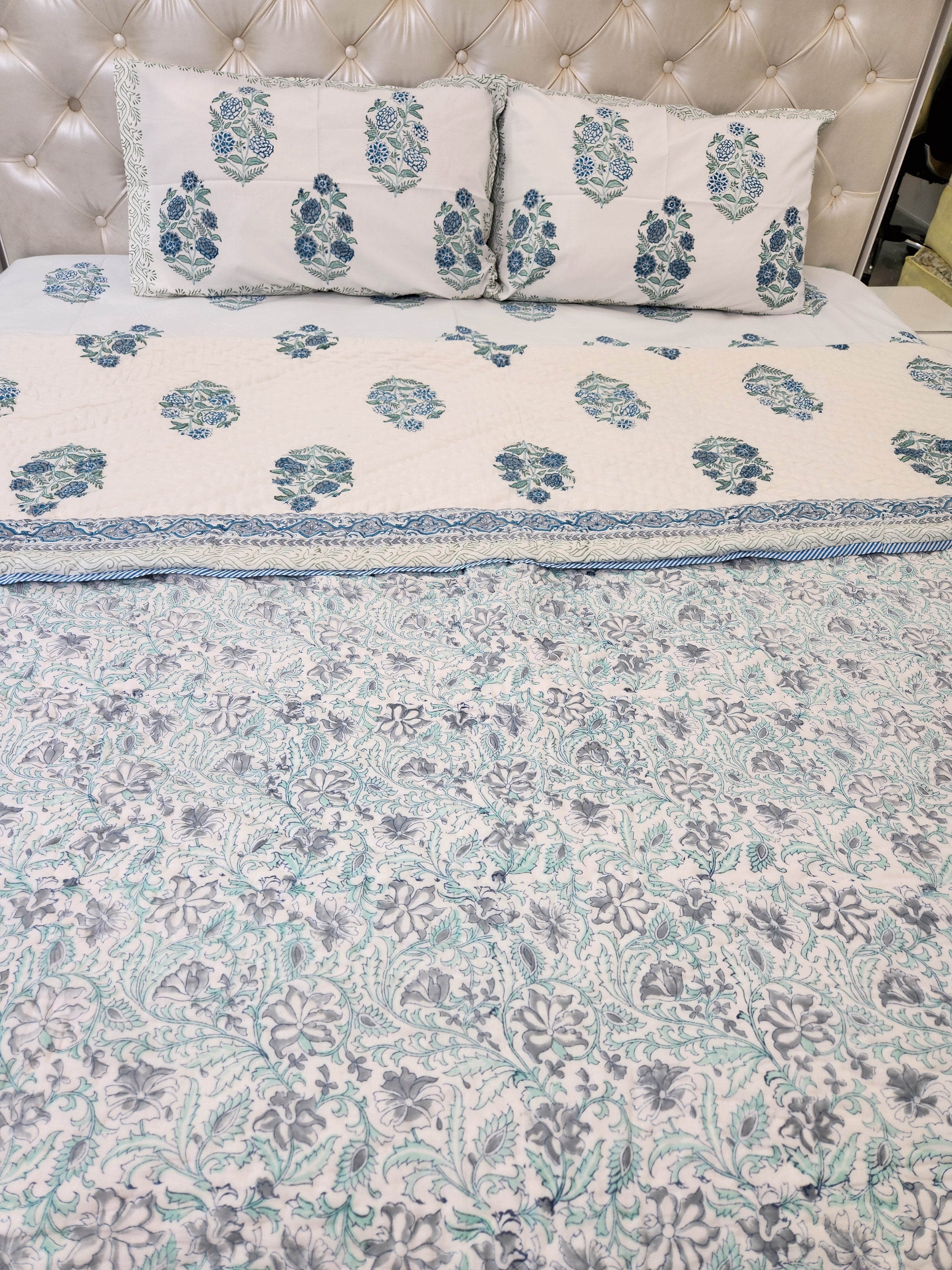 HANDBLOCKED DOUBLE BED QUILT