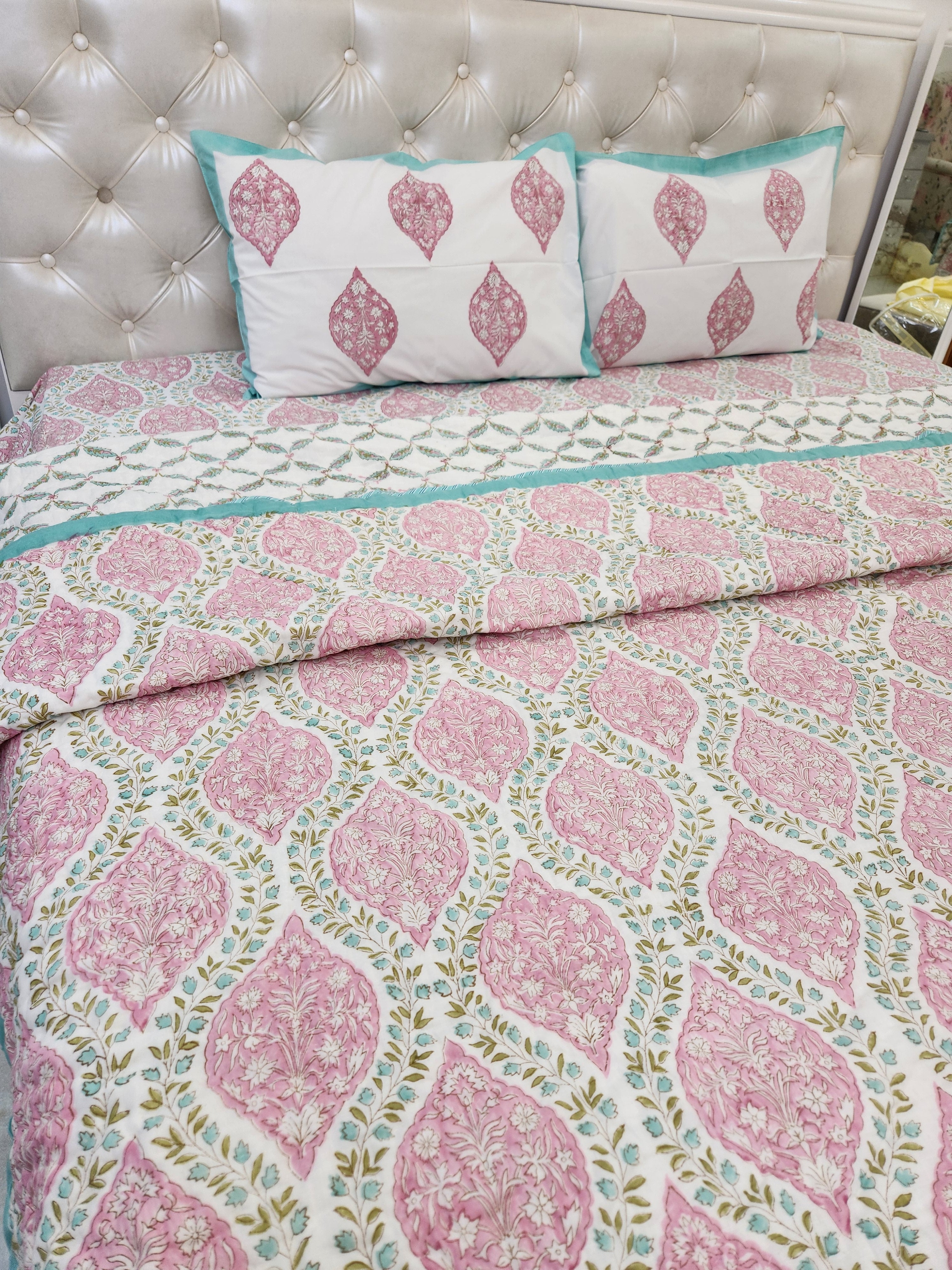 HANDBLOCKED DOUBLE BED QUILT