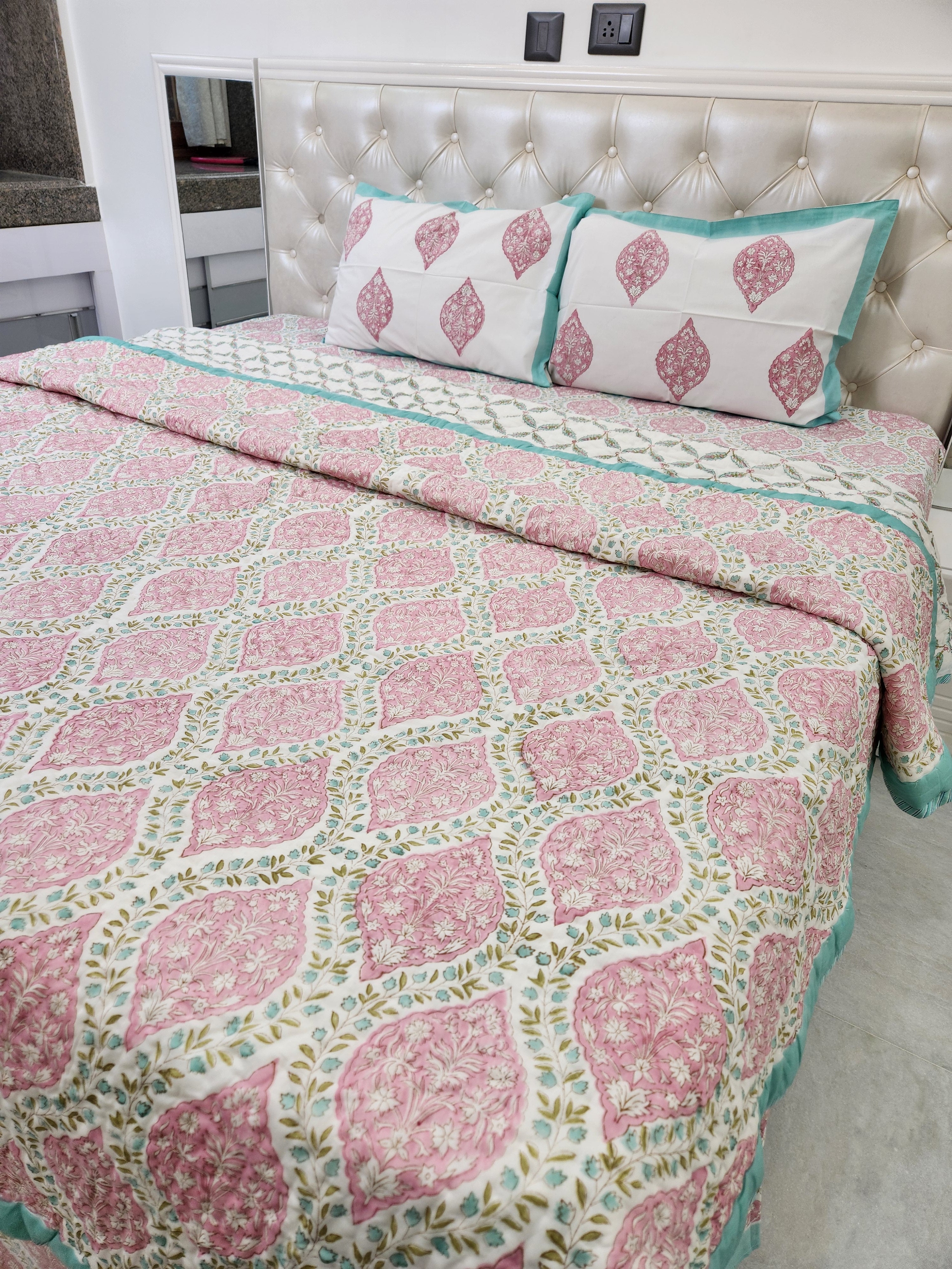 HANDBLOCKED DOUBLE BED QUILT