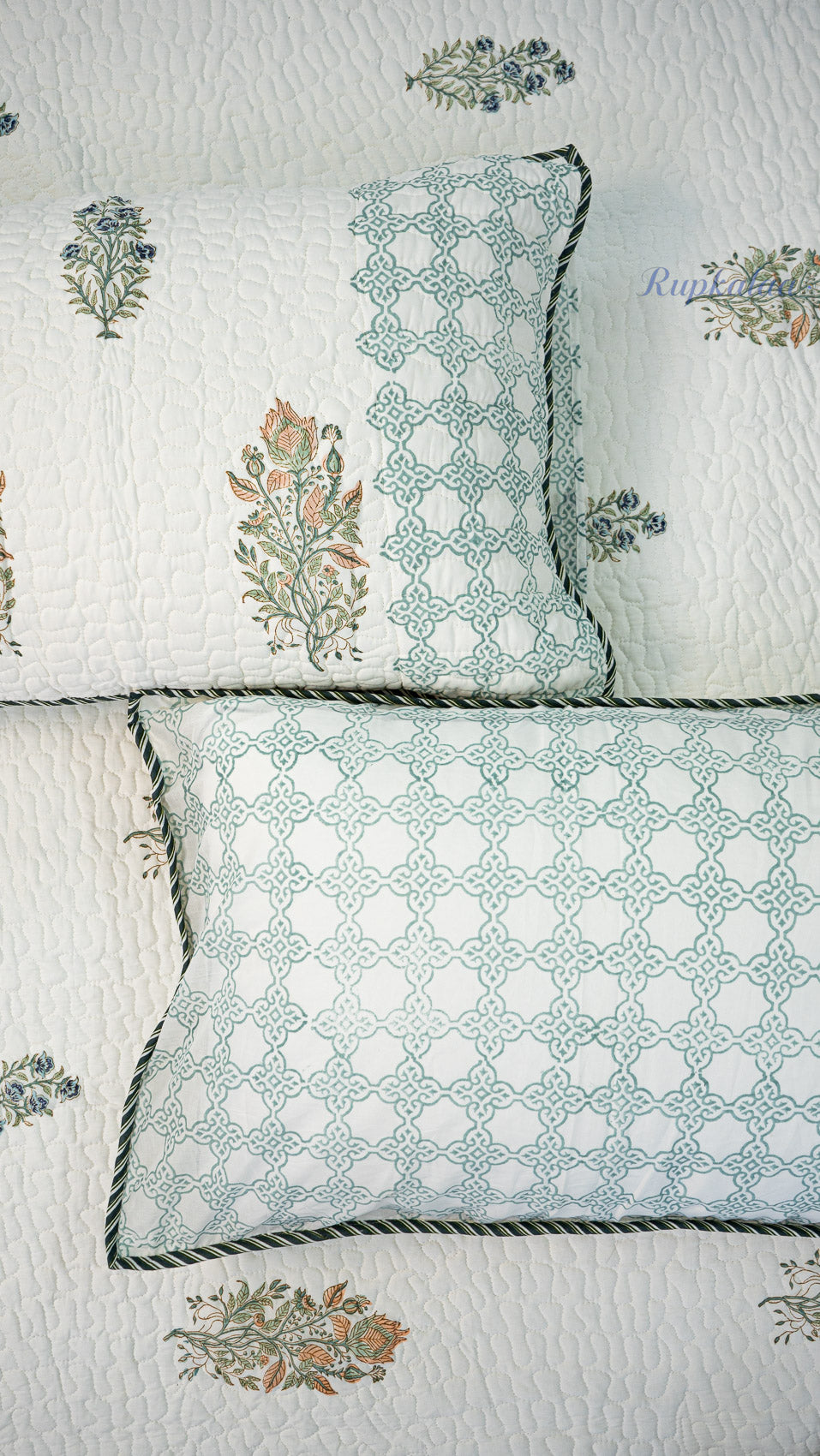 Moonlit Jaipur Hand Block Printed Cotton Reversible Quilted Bed Cover