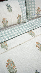 Moonlit Jaipur Hand Block Printed Cotton Reversible Quilted Bed Cover