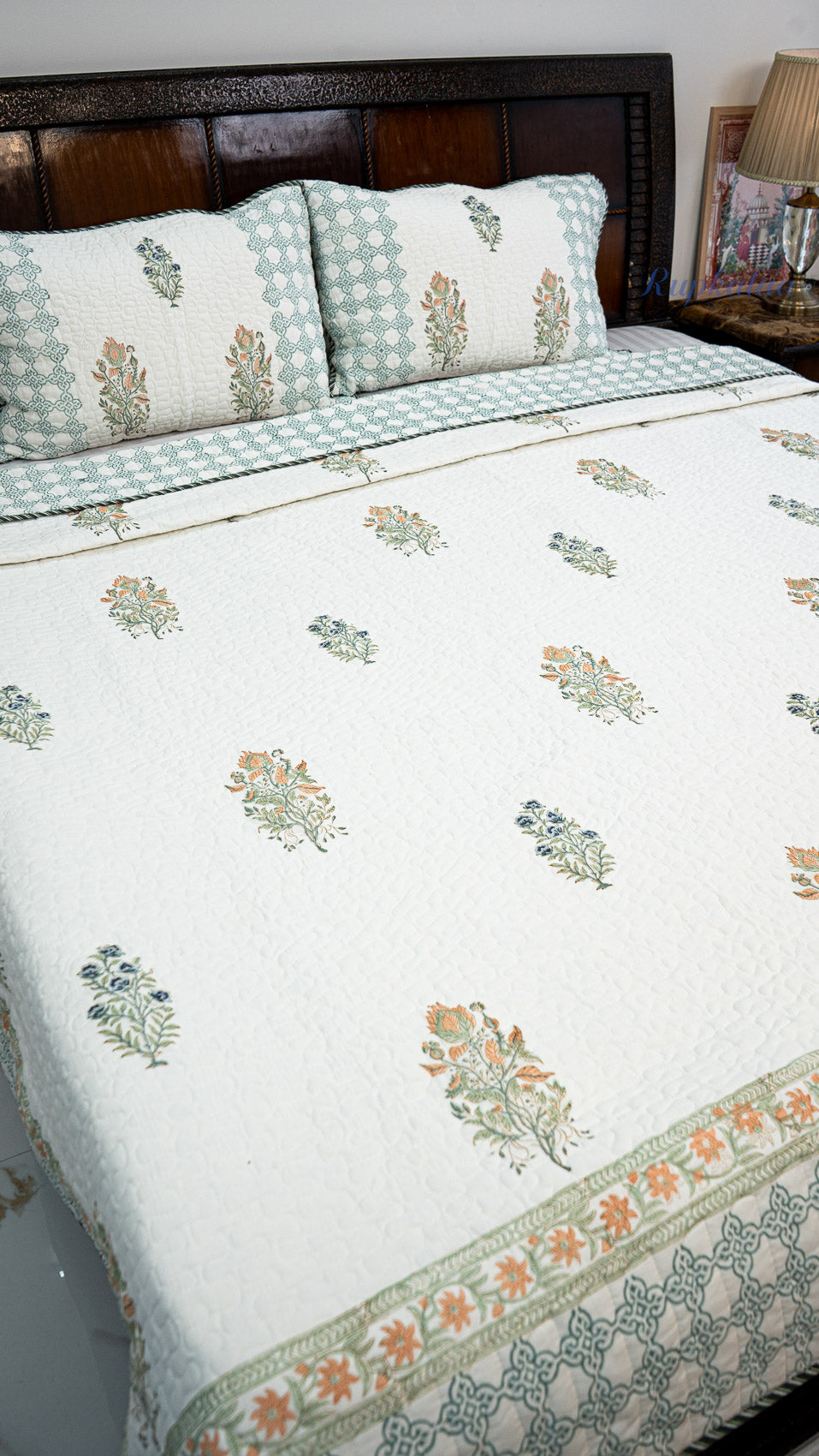 Moonlit Jaipur Hand Block Printed Cotton Reversible Quilted Bed Cover