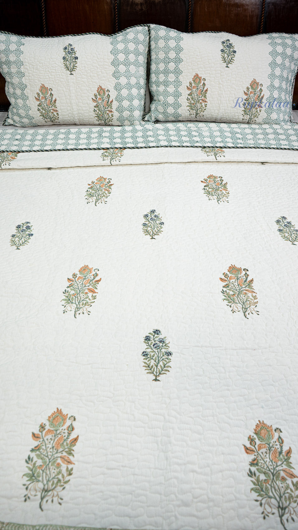 Moonlit Jaipur Hand Block Printed Cotton Reversible Quilted Bed Cover
