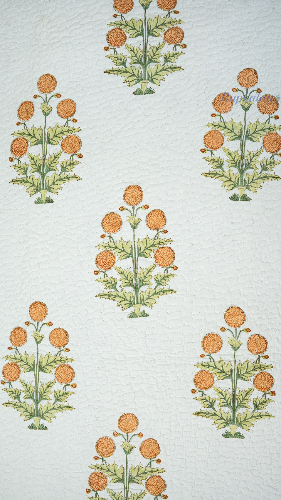 Golden Garden Hand Block Printed Cotton Reversible Quilted Bed Cover