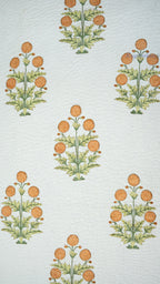 Golden Garden Hand Block Printed Cotton Reversible Quilted Bed Cover