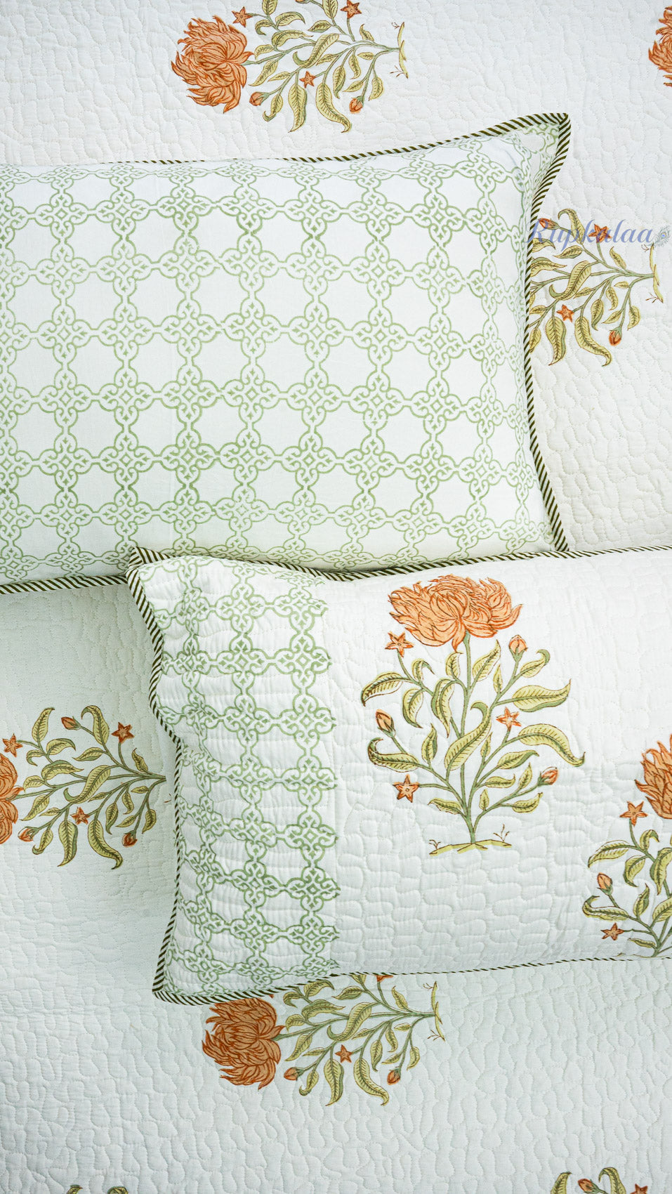 Wild Lotus Hand Block Printed Cotton Reversible Quilted Bed Cover