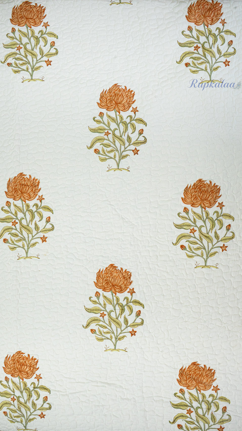 Wild Lotus Hand Block Printed Cotton Reversible Quilted Bed Cover