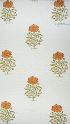 Wild Lotus Hand Block Printed Cotton Reversible Quilted Bed Cover