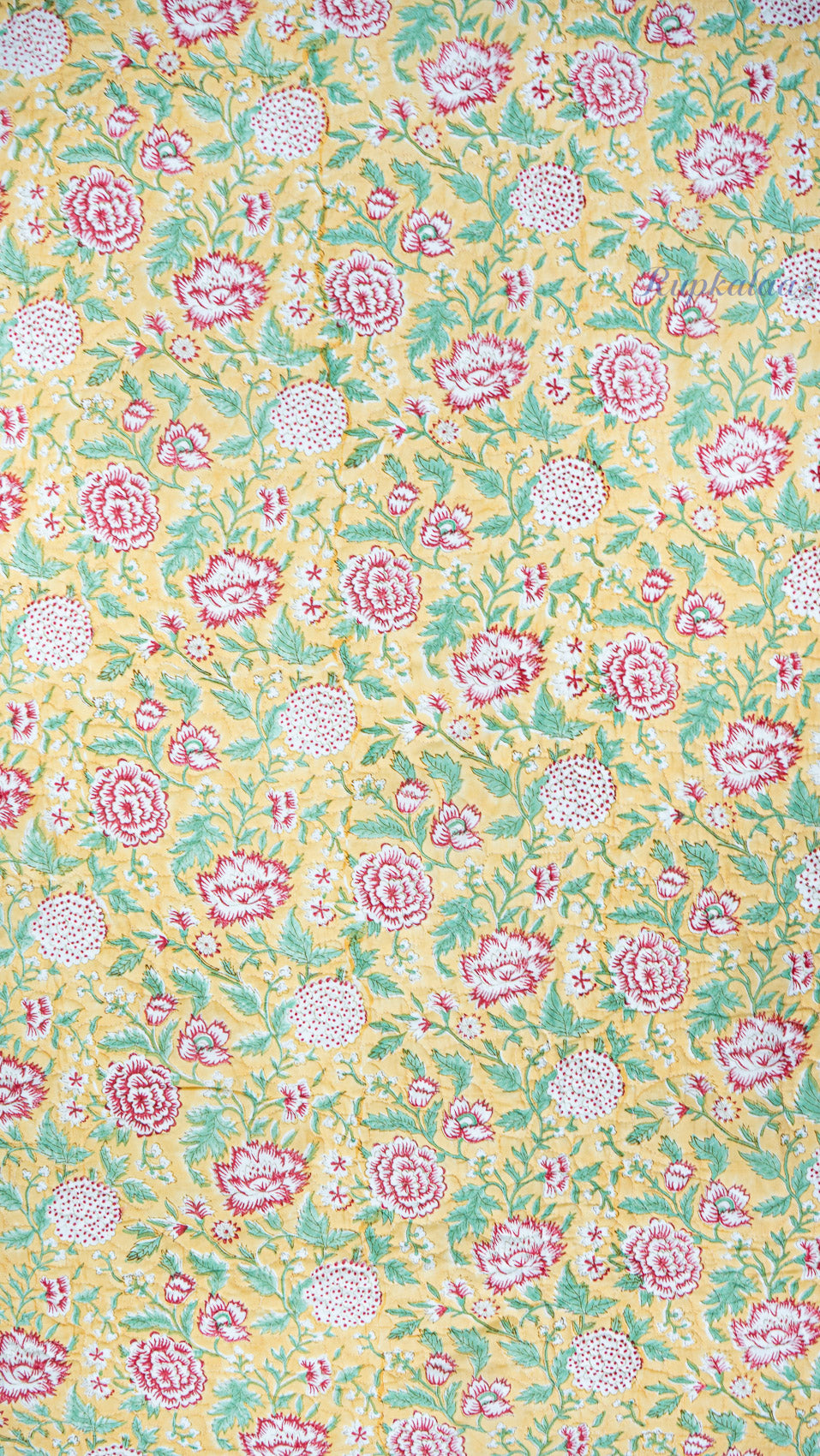 Marigold Bloom Hand Block Printed Cotton Reversible Quilted Bed Cover