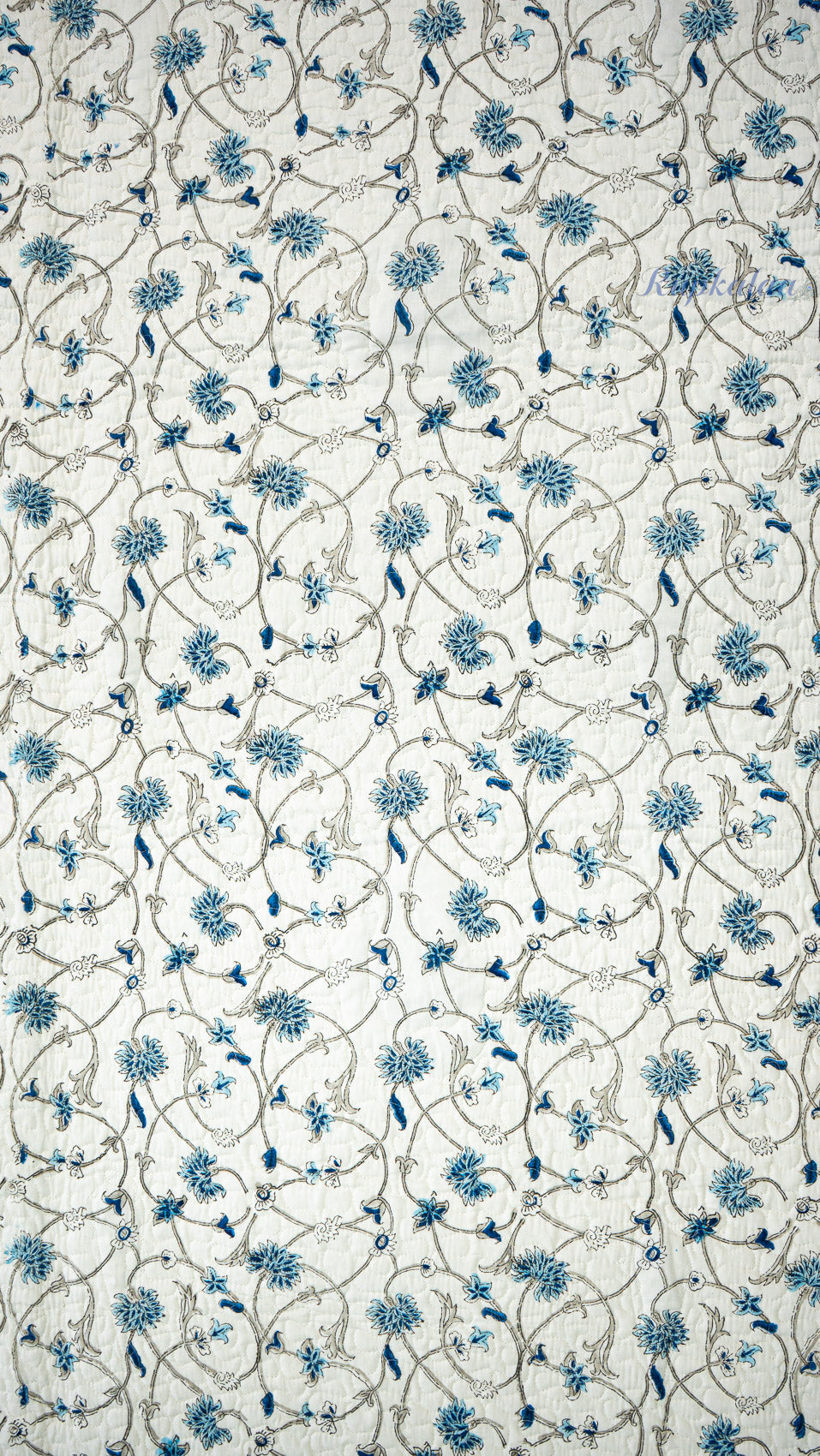 Abstract Neel Hand Block Printed Cotton Reversible Quilted Bed Cover