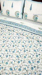 Abstract Neel Hand Block Printed Cotton Reversible Quilted Bed Cover