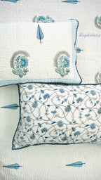 Abstract Neel Hand Block Printed Cotton Reversible Quilted Bed Cover