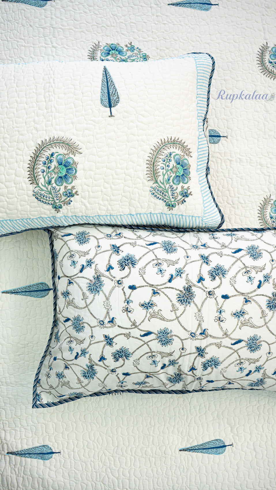 Abstract Neel Hand Block Printed Cotton Reversible Quilted Bed Cover