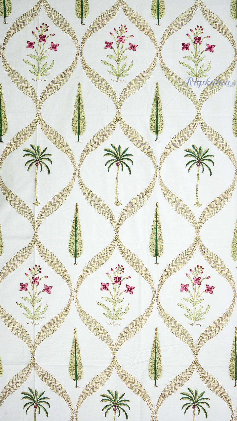 Royal Palm Hand Block Printed Cotton Bedsheet with Two Pillow Covers