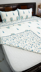 Abstract Neel Hand Block Printed Cotton Reversible Quilted Bed Cover