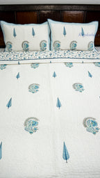 Abstract Neel Hand Block Printed Cotton Reversible Quilted Bed Cover