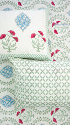Sadabahaar Hand Block Printed Cotton Bedsheet with Two Pillow Covers