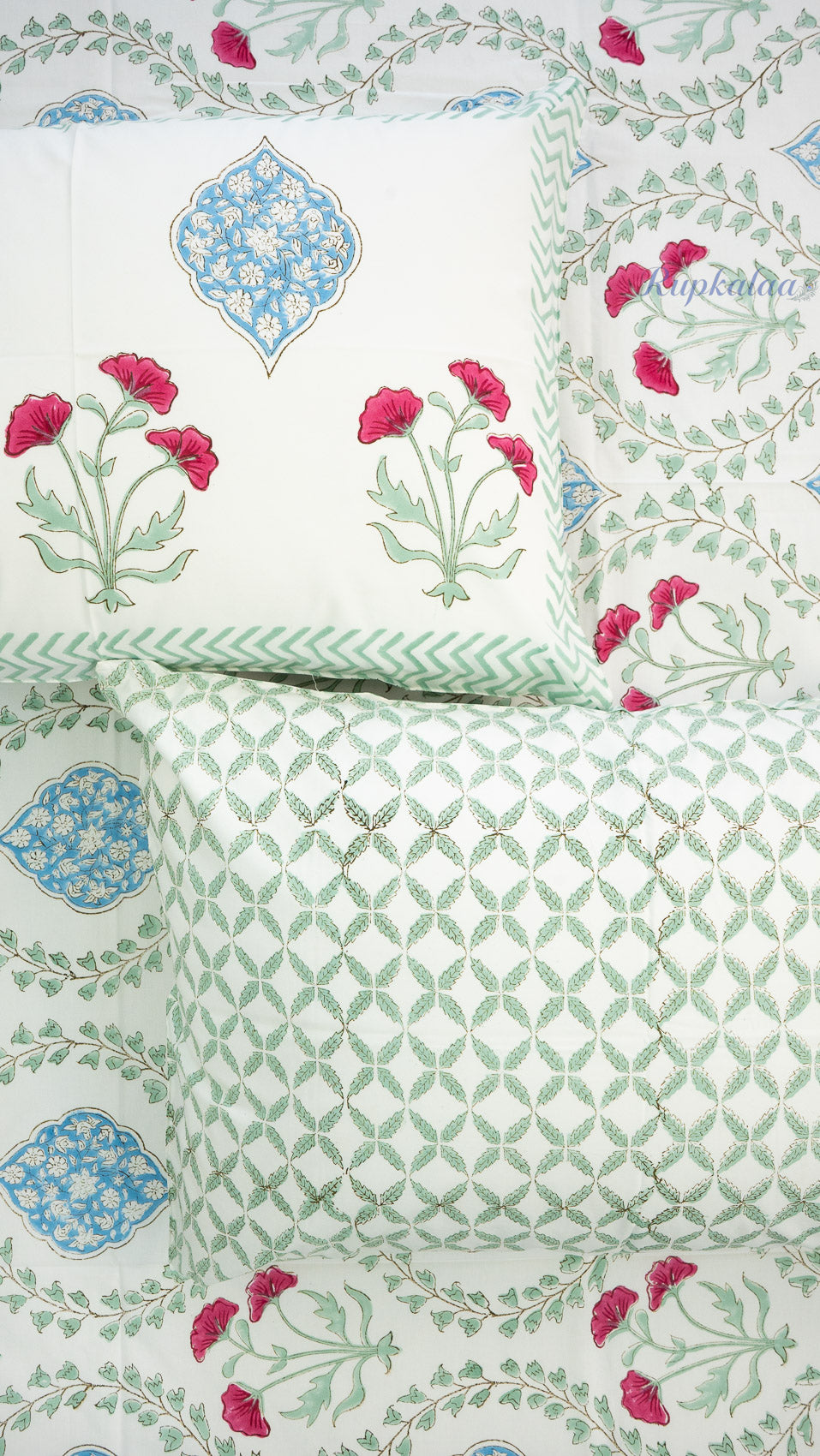 Sadabahaar Hand Block Printed Cotton Bedsheet with Two Pillow Covers