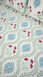 Sadabahaar Hand Block Printed Cotton Bedsheet with Two Pillow Covers