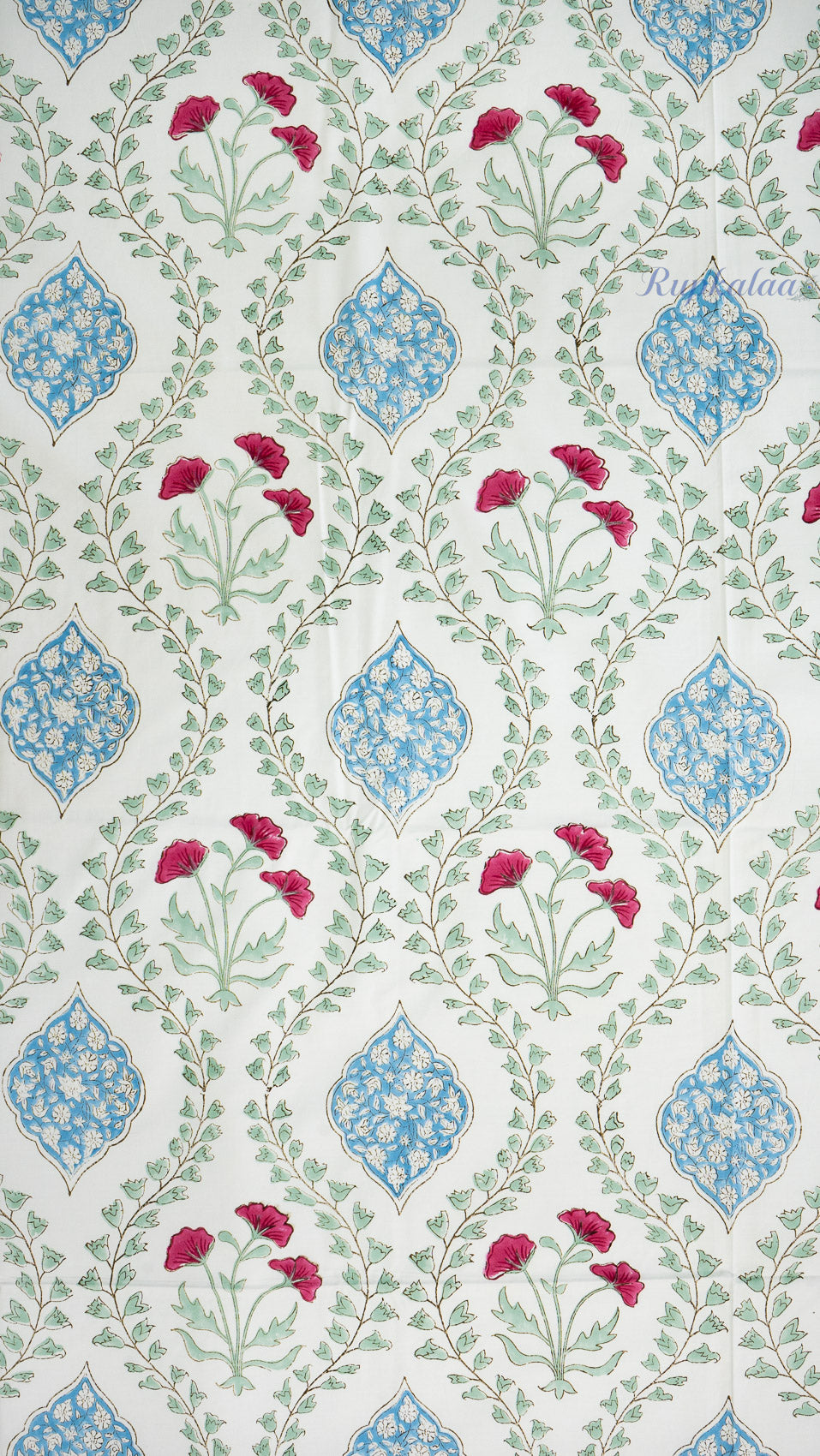 Sadabahaar Hand Block Printed Cotton Bedsheet with Two Pillow Covers