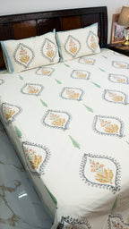 Royal Rajasthan Hand Block Printed Cotton Bedsheet with Two Pillow Covers