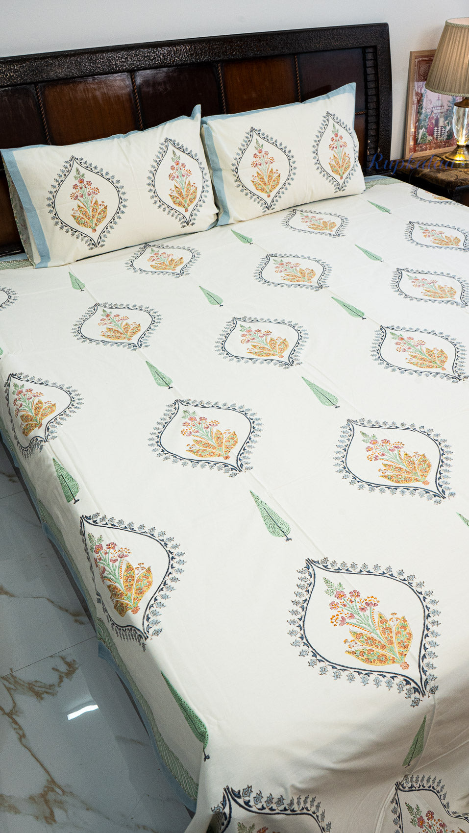 Royal Rajasthan Hand Block Printed Cotton Bedsheet with Two Pillow Covers