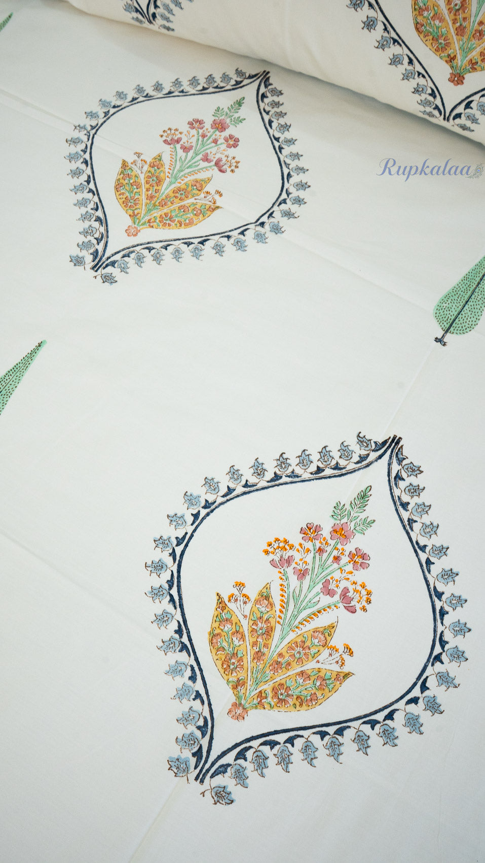 Royal Rajasthan Hand Block Printed Cotton Bedsheet with Two Pillow Covers