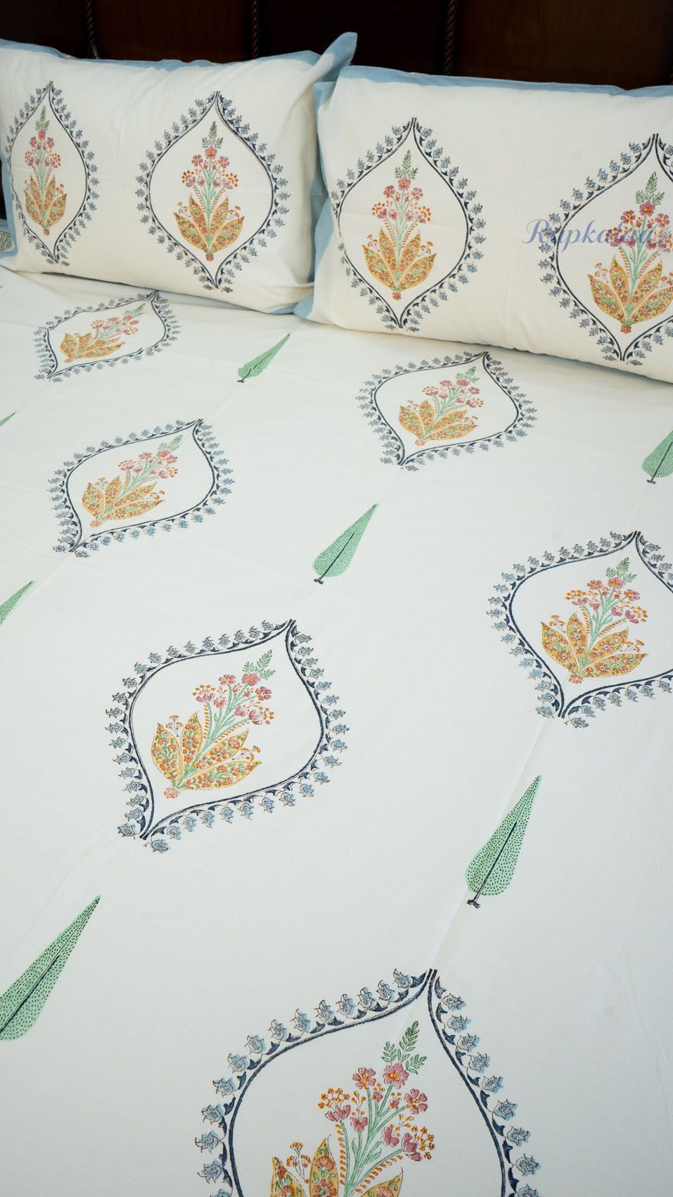 Royal Rajasthan Hand Block Printed Cotton Bedsheet with Two Pillow Covers