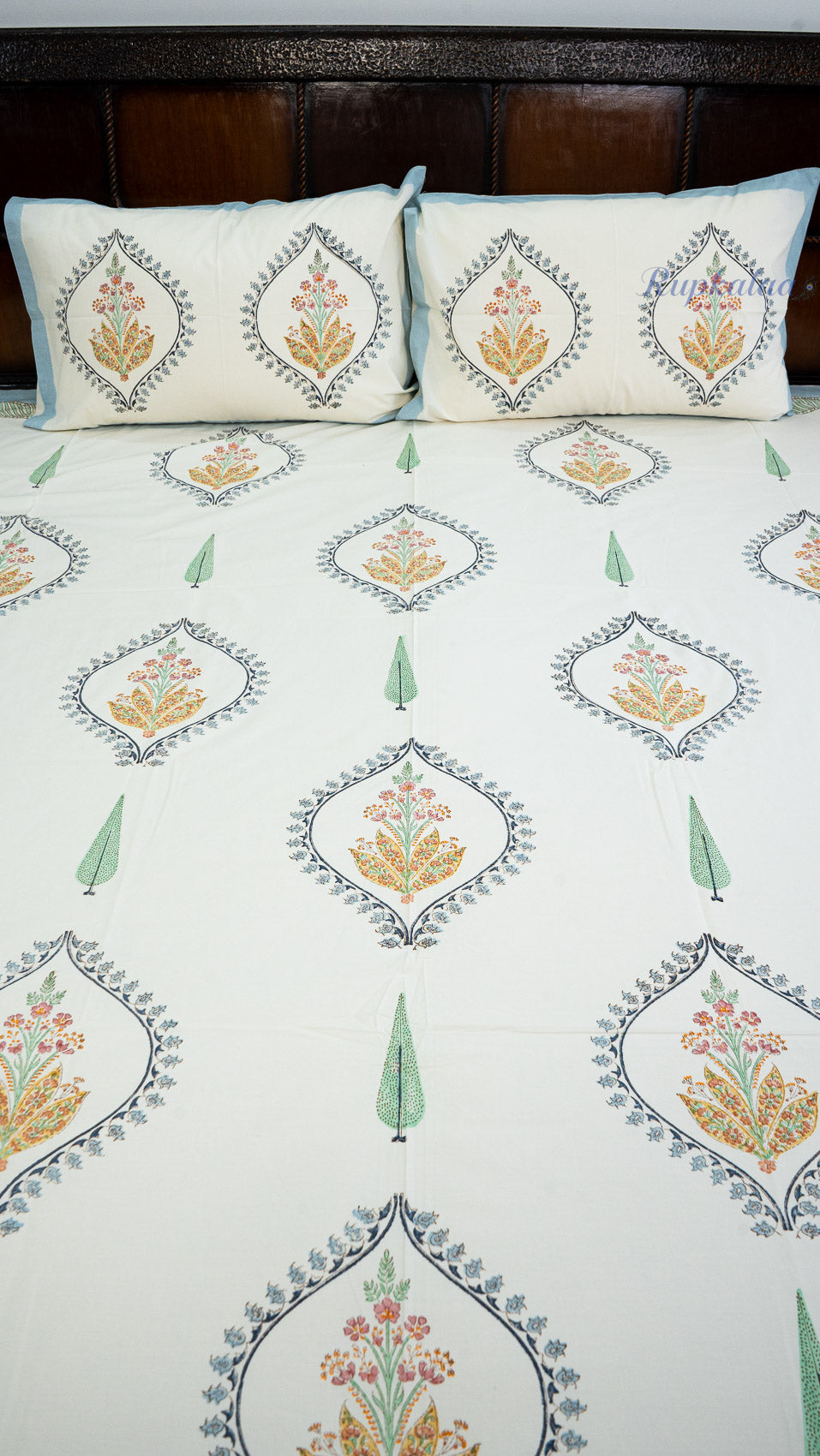 Royal Rajasthan Hand Block Printed Cotton Bedsheet with Two Pillow Covers