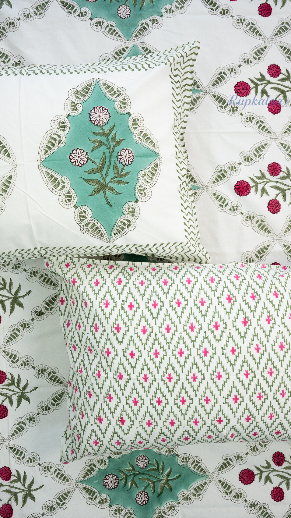 Floral Heritage Hand Block Printed Cotton Bedsheet with Two Pillow Covers