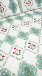 Floral Heritage Hand Block Printed Cotton Bedsheet with Two Pillow Covers