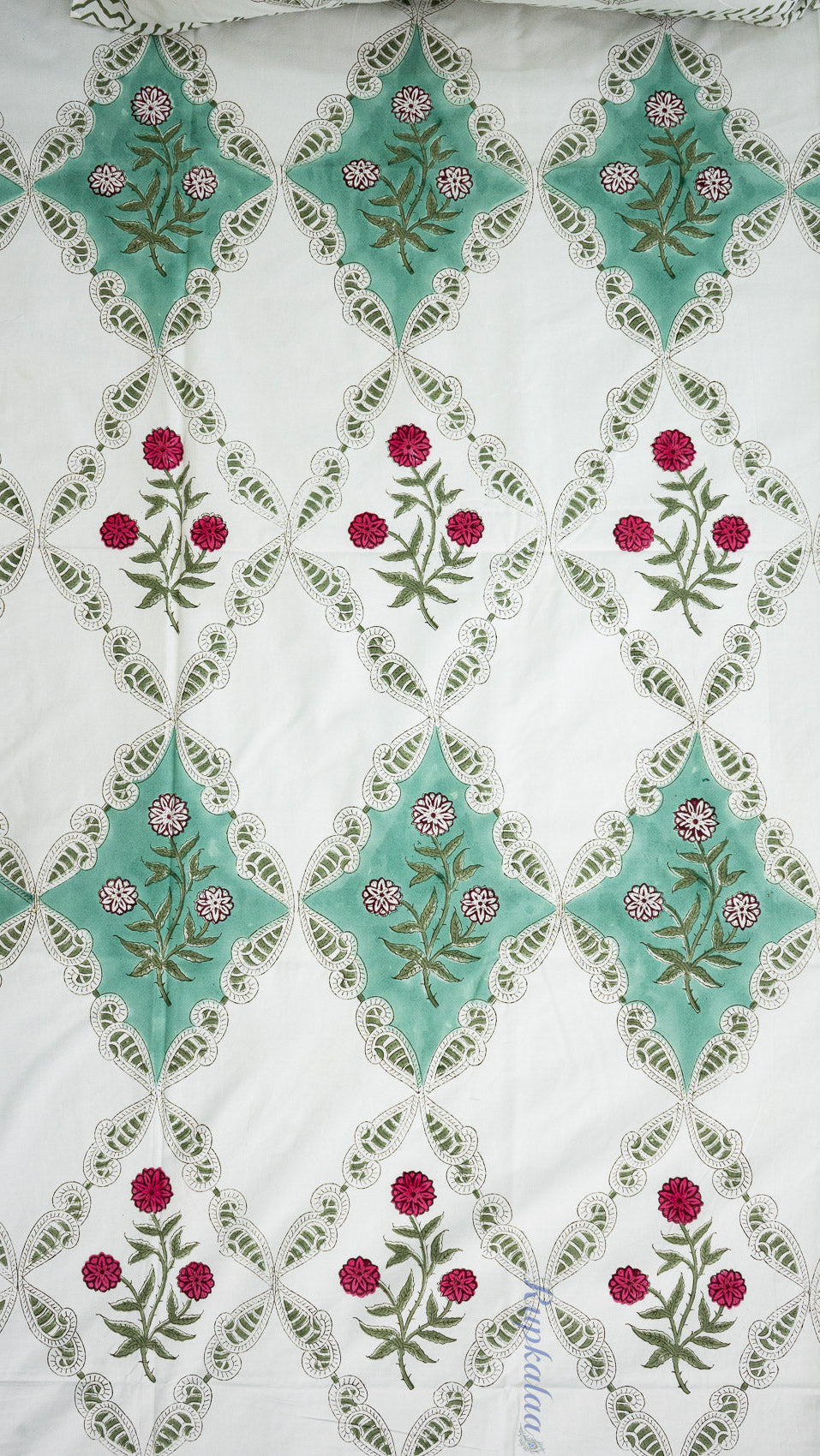 Floral Heritage Hand Block Printed Cotton Bedsheet with Two Pillow Covers