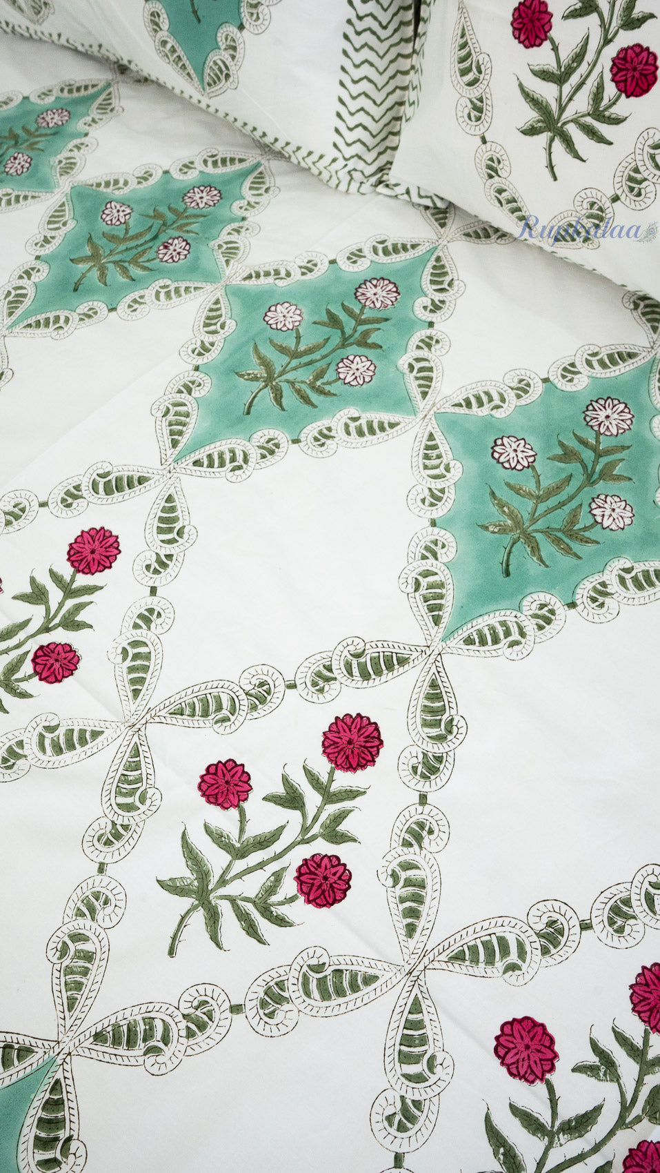 Floral Heritage Hand Block Printed Cotton Bedsheet with Two Pillow Covers