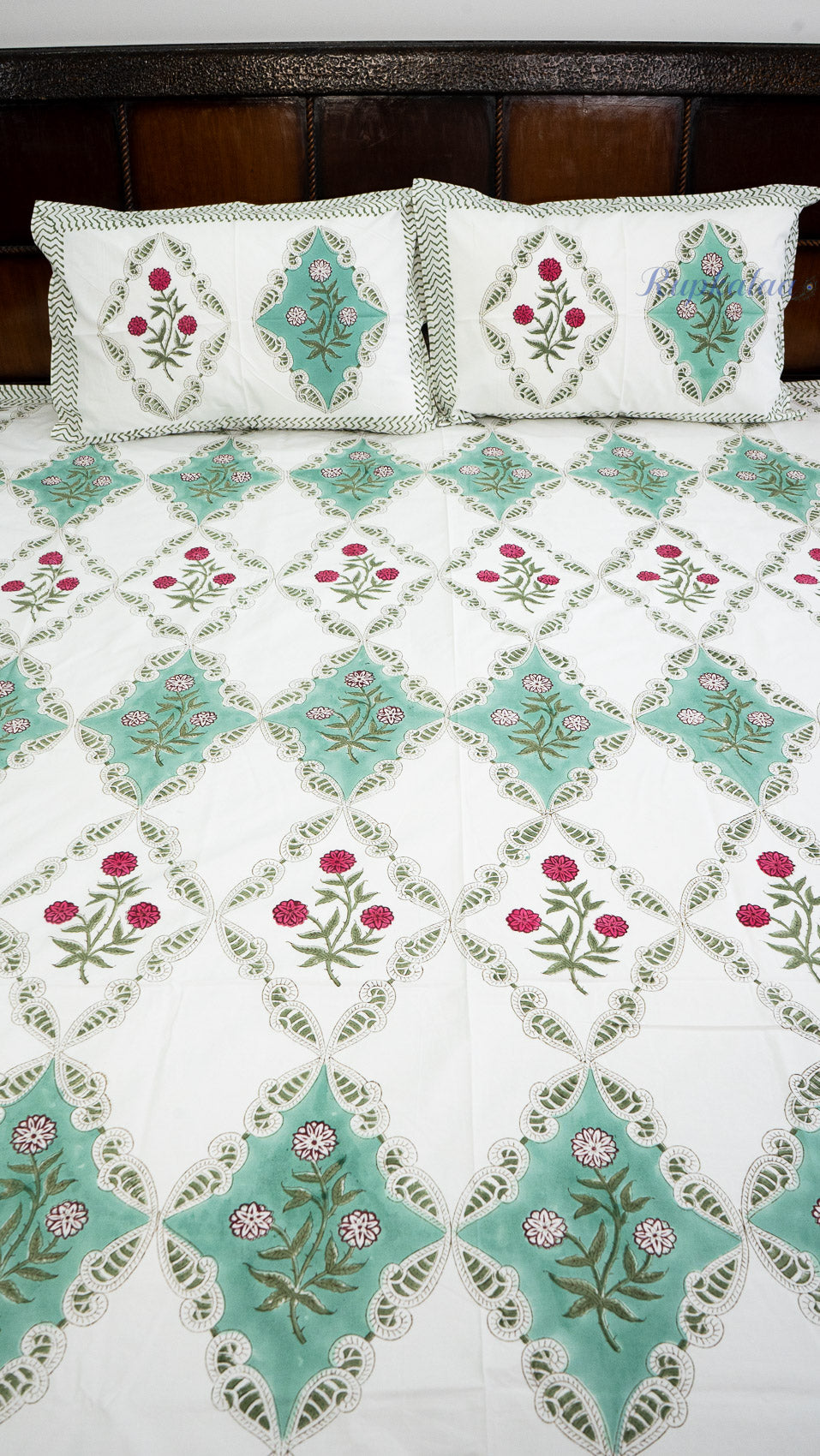 Floral Heritage Hand Block Printed Cotton Bedsheet with Two Pillow Covers