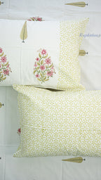 Spring Bouquet Hand Block Printed Cotton Bedsheet with Two Pillow Covers